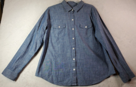 Old Navy Shirt Womens Size Large Blue Polka Dot 100% Cotton Collared Button Down - £6.63 GBP