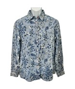 Vintage 90s Blue Green White Pink Paisley Floral Button Down Collared Sh... - $24.29