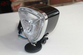Triangle Headlamp Light Black Round Back Custom Motorcycle Chopper Bobbe... - £60.61 GBP