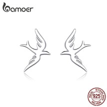 bamoer Spring Swallow Stud Earrings for Women 925 Silver Jewelry Vivid Flying Bi - £14.77 GBP