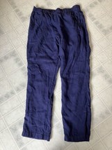 C &amp; C California Med 100% Linen Navy Blue Pants Elastic Waist Belt Loops... - £18.46 GBP