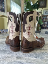Nocona women’s brown and tan  size 8.5 B leather cowboy boots with red stitching image 5