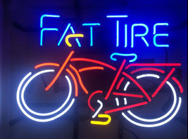 Fat Tire Bicycle Bike Beer Room Man Cave Real Glass Handmade Neon Sign 17&quot;x14&quot; - £106.30 GBP
