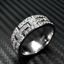 1.5Ct Round Cut Lab-Created Diamond Men Wedding Band Ring 14k White Gold... - £169.65 GBP