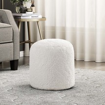 Modern Off-White Faux Fur Pouf Ottoman | Non-Slip Footstool &amp; Bean Bag - $119.99