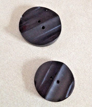 Pair Vtg Art Deco Mid Century Black Plastic Textured 2 Hole Buttons 2cm ... - £11.75 GBP