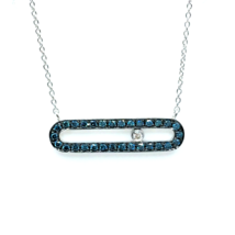 Women&#39;s Necklace Solid 18k White Gold Cable Chain Blue Diamonds White Diamond - £491.99 GBP