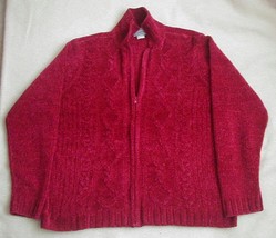 Vintage Blair Plum Acrylic Chenille Zip Sweater Point Collar Size Large - $14.99