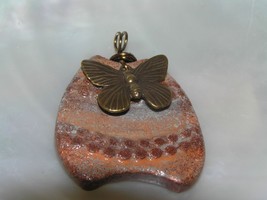 Estate Rusty Brown Pottery Shard or Resin with Bronze Metal Butterfly Overlay - £6.86 GBP