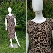Vintage 90s Jessica Howard Rayon Tribal Print  Midi Fitted wiggle Dress ... - $35.59