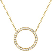 14K Gold Plated Circle CZ Solitaire Necklace Elegant Bezel Pendant Daint... - $30.35
