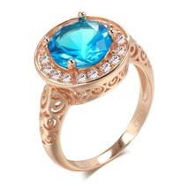 New 585 Rose Gold Ring For Women Fashion Blue Natural Zircon Bride Ethnic Rings  - £9.74 GBP