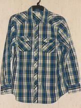 EXCELLENT MENS OLD NAVY LONG SLEEVE PEARL SNAP BLUE PLAID SHIRT SIZE L - $25.20