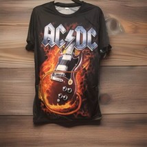 AC/DC Flaming Guitar L Silky Lightweight Double Sided AOP T-shirt Rock N Roll - $12.19