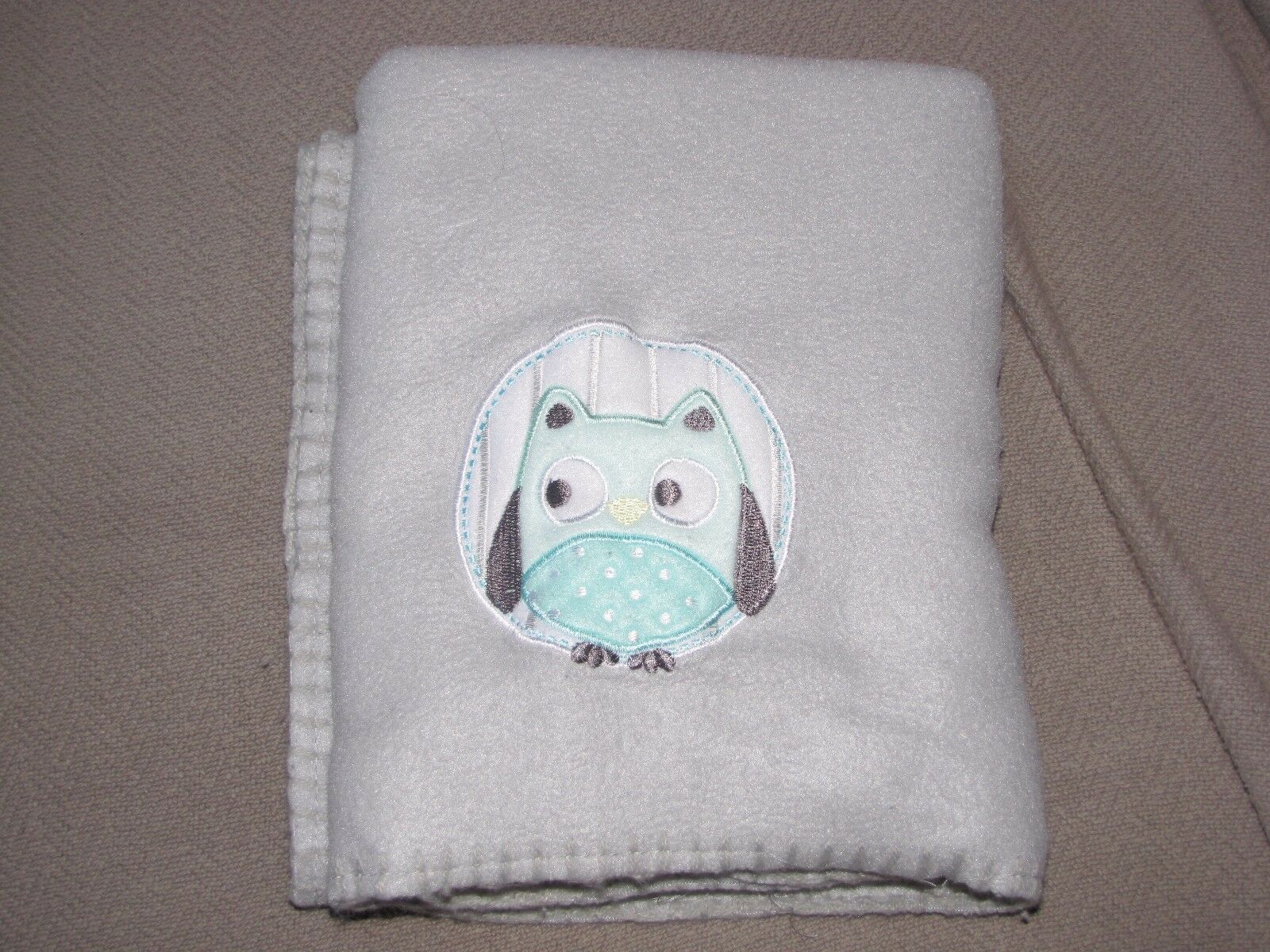 GARANIMALS Gray OWL Bird Aqua FLEECE Blanket EMBROIDERED Baby KID'S 30x40 Unisex - $17.32