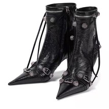 Female Ankle Boots For Women Cool Metal Pointed Toe High Heels Fashion Western B - £83.93 GBP