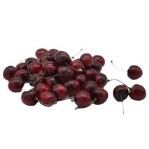 40 Pcs Artificial Fake Red Bing Cherries Fruit Food Table Decor Green Stem  - £12.73 GBP