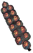 Vintage Hand Painted Carved Wooden Mancala Sungka Game Board Faces Folding Snap - £29.19 GBP