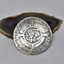 Vintage 925 Sterling Silver Taxco Mexico Round Tribal Aztec Brooch or Pe... - $49.95