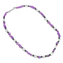 Natural Amethyst Crystal Aventurine Gemstone Smooth Beads Necklace 17&quot; UB-6052 - £8.67 GBP
