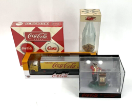 Lot Of 4 Coca-Cola Brand Collectible&#39;s Mini-Clock, Truck, Checkers, Glas... - $59.40