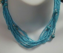 Signed Park Lane Silver-tone Multi-strand Blue Seed Bead Necklace - £14.99 GBP