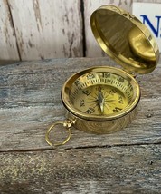 Vintage Push Button Pocket Compass Brass Finish Nautical Directional Hiking Tool - £25.00 GBP