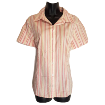 Bobbie Brooks Pink Stripe Blouse size Large Cotton 3% Spandex Button Front Top - £13.23 GBP