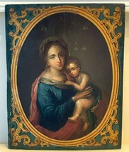 Antique Gesso and Wood Icon Hand Painted Madonna Mary Mother of God Jesus Christ - £1,187.04 GBP