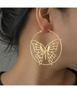 EXAGGERATED FASHION BUTTERFLY DESIGN BIG METALLIC HOOP  WOMEN COSTUME EA... - $12.47 CAD
