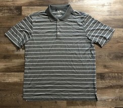 Adidas Puremotion Mens Size Large Gray Striped Short Sleeve Polo Shirt - £13.57 GBP