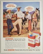 1958 Print Ad Winston Cigarettes Cowgirl &amp; Cowboys Smoke &amp; 2 Horses - £13.86 GBP