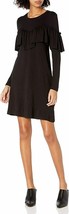 KENSIE Womens Black Drapey French Terry Dress Pop Over Ruffle Layer Size XL - $29.00