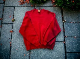 FRUIT OF THE LOOM Plain Vtg Heavyweight Sweatshirt Burgundy Pullover Sz Adult L - £37.27 GBP