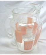 VINTAGE Pitcher with Pink Blocks and White Leaves 9&quot; GLASS PITCHER MCM R... - $40.74 CAD