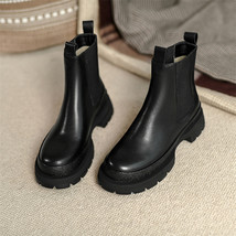 Women Genuine Leather Chelsea Boots Platform Thick High Heel Shoes Ankle Boots F - £113.36 GBP