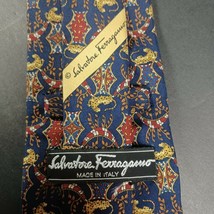 Salvatore Ferragamo Red Cheetah Swords Mens 100% Silk Tie Made In Italy EUC - £43.52 GBP