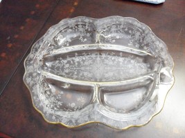 Vtg Wildflower Cambridge crystal print etched glass relish tray divided dish[a5] - £50.63 GBP