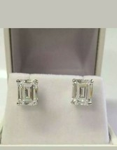 4 Ct Emerald Cut Diamond Solitaire Stud Earrings 14k Solid White Gold Over - £50.24 GBP