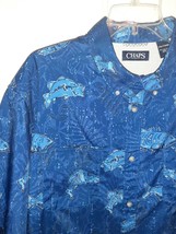 XXL Blue Fish Themed Shirt Chaps Quality Tropical Hawaiian Button Up  - £14.59 GBP