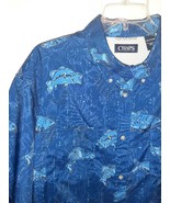 XXL Blue Fish Themed Shirt Chaps Quality Tropical Hawaiian Button Up  - £14.96 GBP