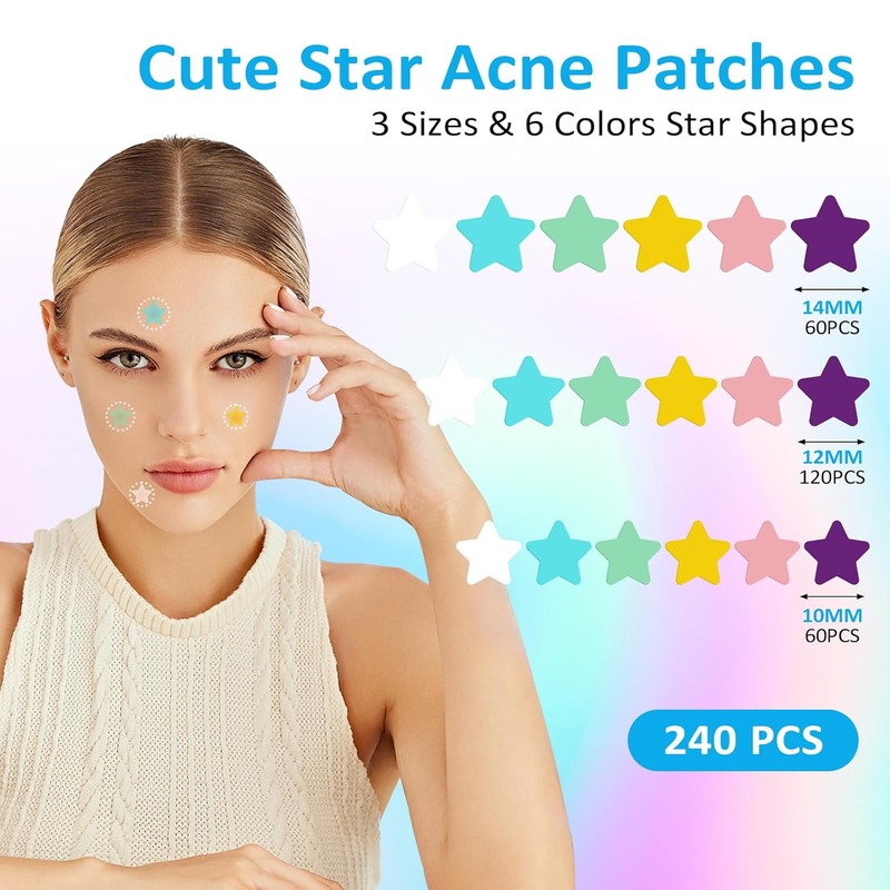 Pimple Patches for Face 240CT,3 Sizes Hydrocolloid Acne Patches,Cute Star Zit Pa Item image 2