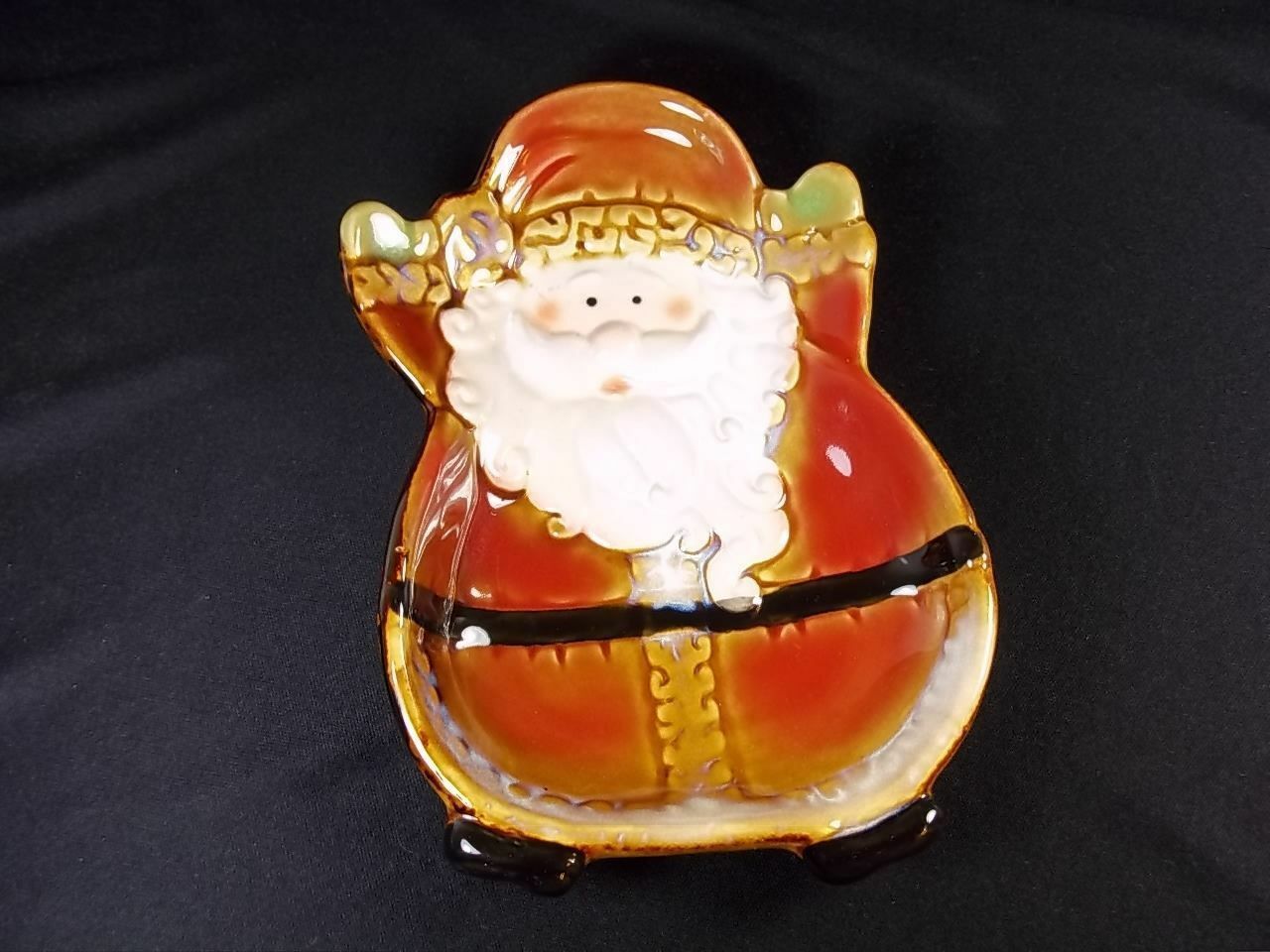 Glazed pottery Santa nut candy dish Gibson Brown earth tones - $8.95