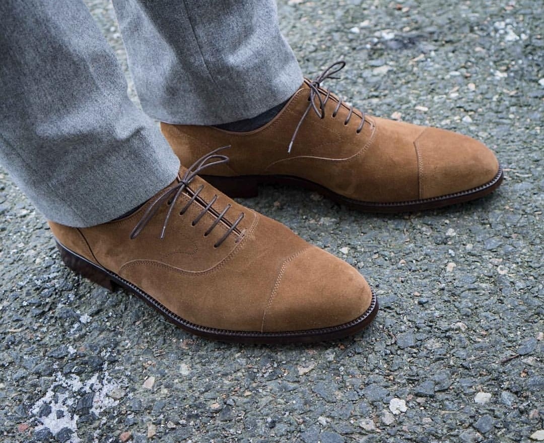 NEW  Handmade Suede Shoes, Men's Brown Cap Toe Suede Shoe, Men's Fashion Lace Up