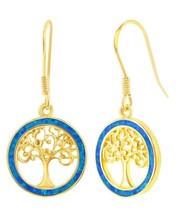 Silver Roots Gold Plated Sterling Silver Tree of Life Blue Opal Drop Earrings - $66.49