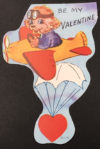 Vintage 1950&#39;s Die Cut Valentines Card Flying Dog in Plane 4&quot; x 2.75&quot; 801/4 - £7.56 GBP