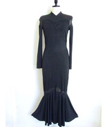 Vintage 80s Casadei Long Body Con Stretch Dress S Beaded Mesh Insets Mer... - $122.04 CAD