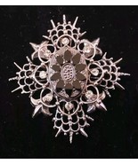 Vintage Sterling Silver Brooch Pin Filigree Oval Shape Onyx Diamond Rhin... - $661.43 MXN