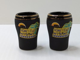 Pair Of (2) Vintage Homestead Miami Speedway Shot Glasses 90&#39;s NASCAR Black Gold - £22.93 GBP