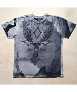 Affliction Made in USA Cross Skull Wings Black Grey Distressed Tshirt Si... - $475.03 MXN